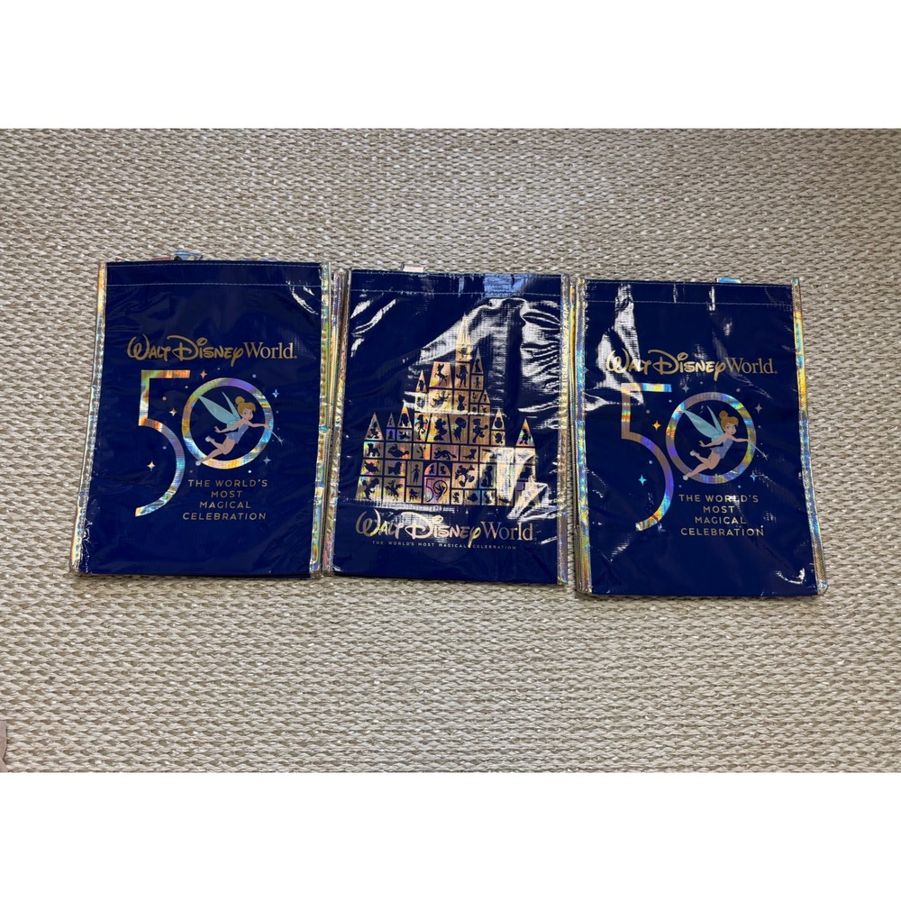 Disney World 50th Anniversary Reusable Tote Bag Lot of 3 Tinker Bell Castle new - Picture 1 of 5